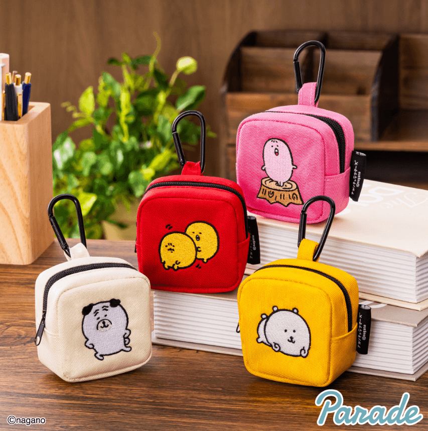 ナガノキャラクターズカラビナつき刺繍スクエアミニポーチ